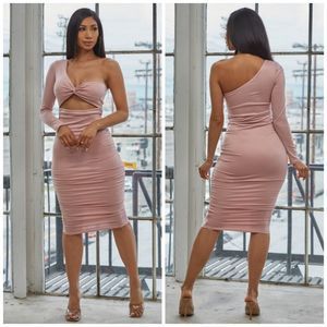 Women's Solid Blush One Shoulder Midi Dress